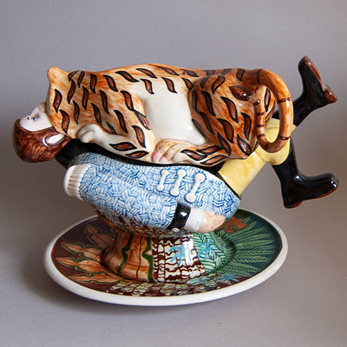 Tippoo Tiger Gravy Boat, Lid & Stand by Roger Michell